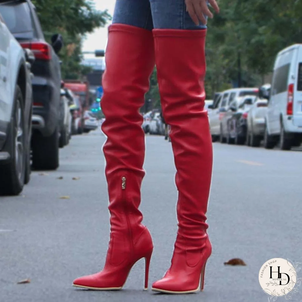 Black Fashion Solid Color Pointed Stiletto High Boots