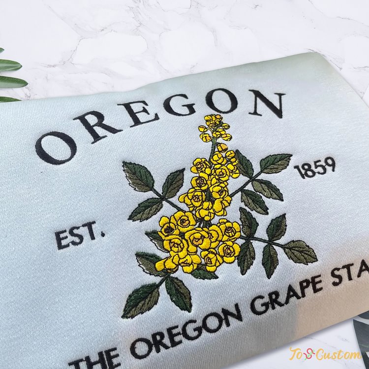TOSCUSTOM™ Embroidered Crewneck Oregon 1859 Grape Flower State Sweatshirt