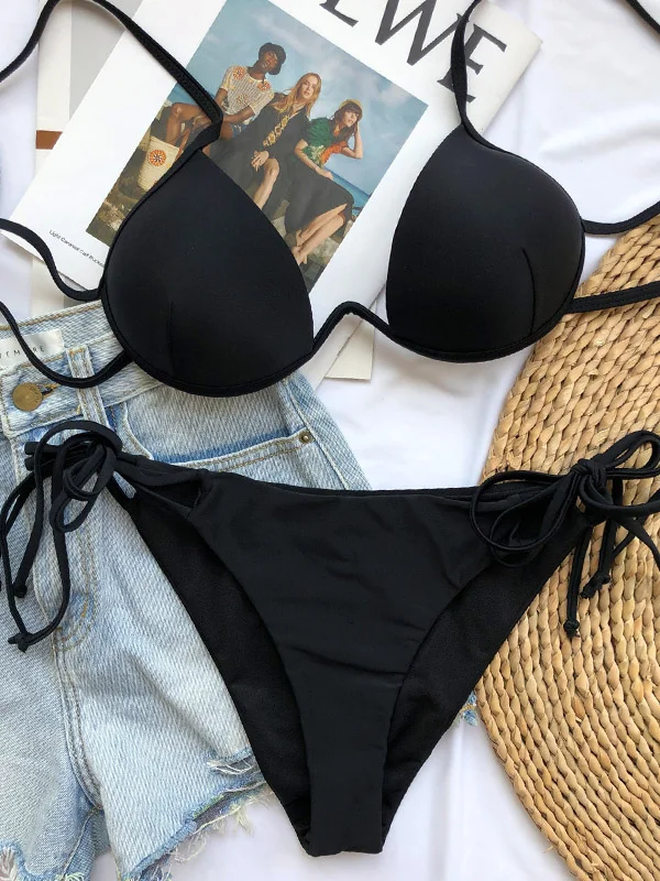 Halterneck Backless Underwired Tie Side Bikini Swimwear