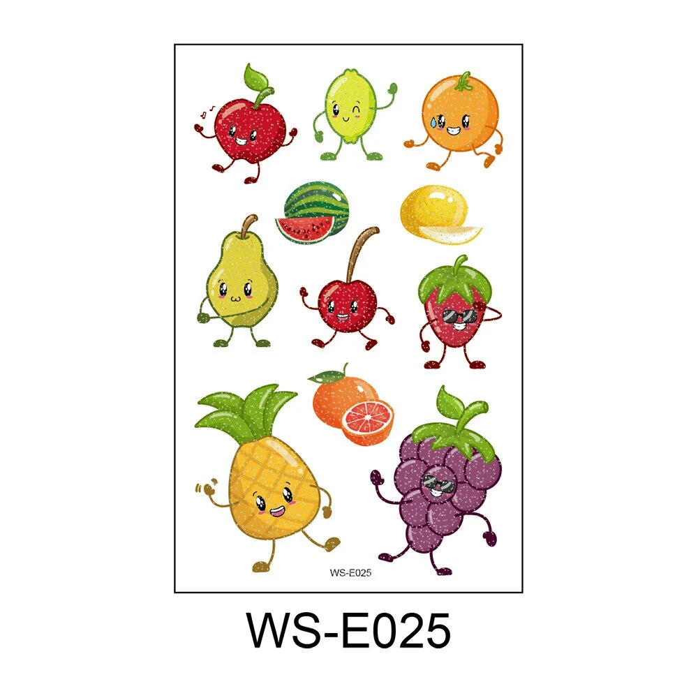 vegetable Fruit Cartoon Tattoo Stickers Fake Tattoos Paste on Face Arm Leg for Cute Kids Body Art Sticker