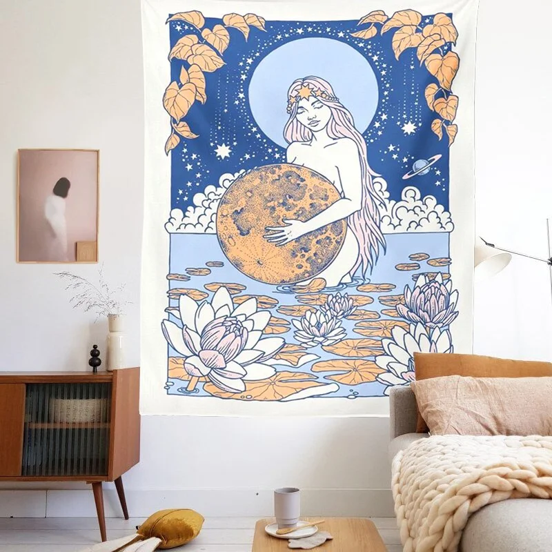 Tarot Card Tapestry Old Vintage Tapestries Witchcraft Astrology Star Moon Nymph Mermaid Goddess Sea Bed Decor Blanket Wall Cloth