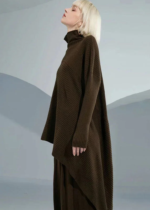French Chocolate asymmetrical design Thick Fall Sweater