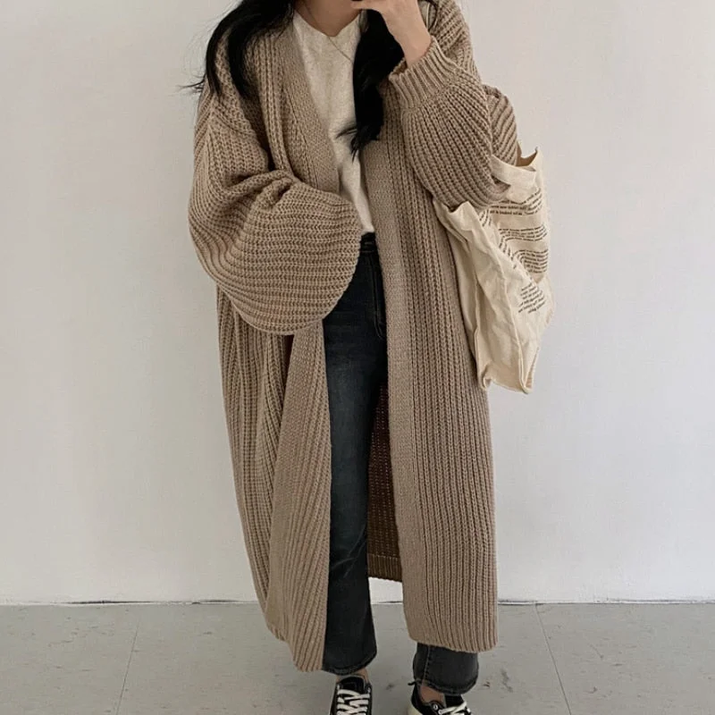 Christmas Gift Women Cardigan Long Knitted Sweater Autumn Winter Loose Coats Ladies Oversized Cardigan Long Sleeve Tops Korean Outerwear