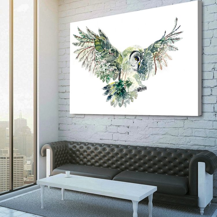 Flying Owl Watercolor Canvas Wall Art MusicWallArt