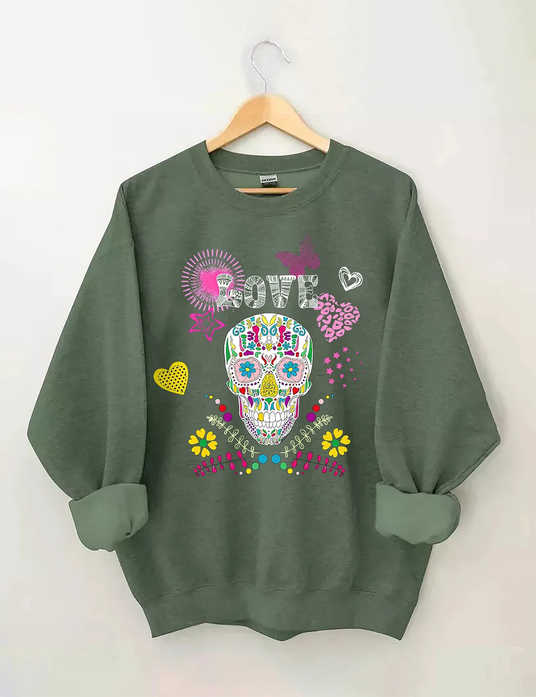 Colorful Sugar Skull & Love Graphic Sweatshirt