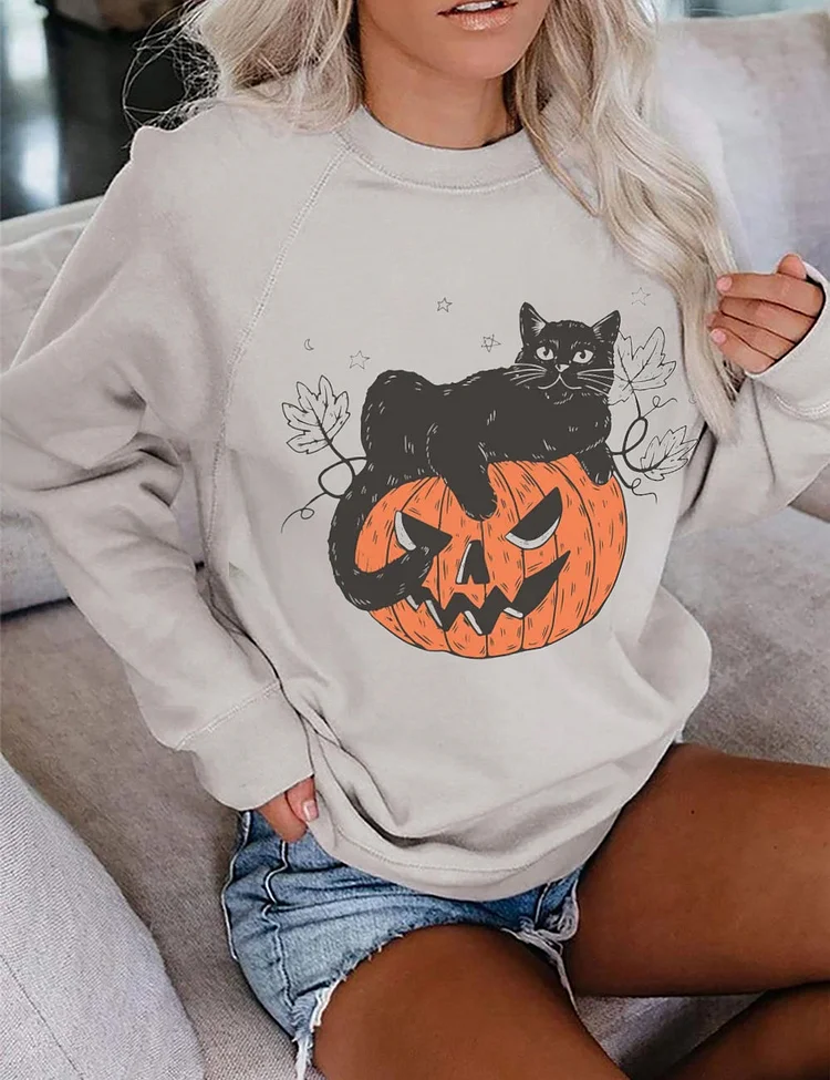 Vintage 90s Halloween Cat Gray Sweatshirt
