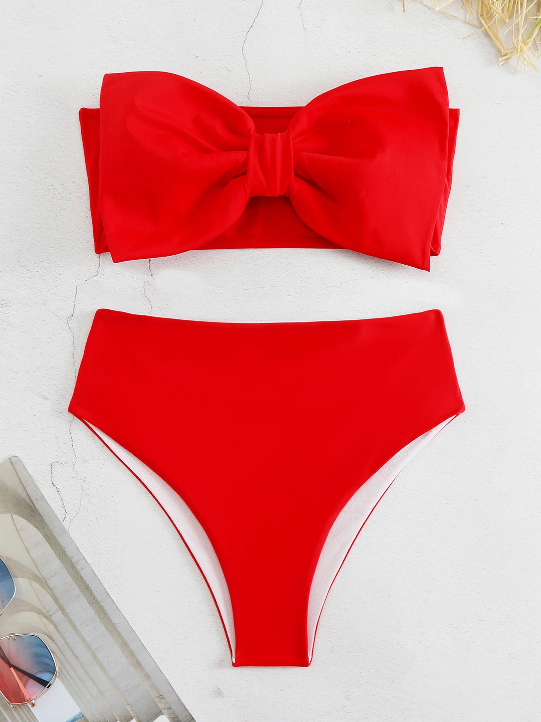 Uveng 2025 New Breast-Smeared Bow High-Waisted Bikini Sexy Bikini Split Swimsuit Woman
