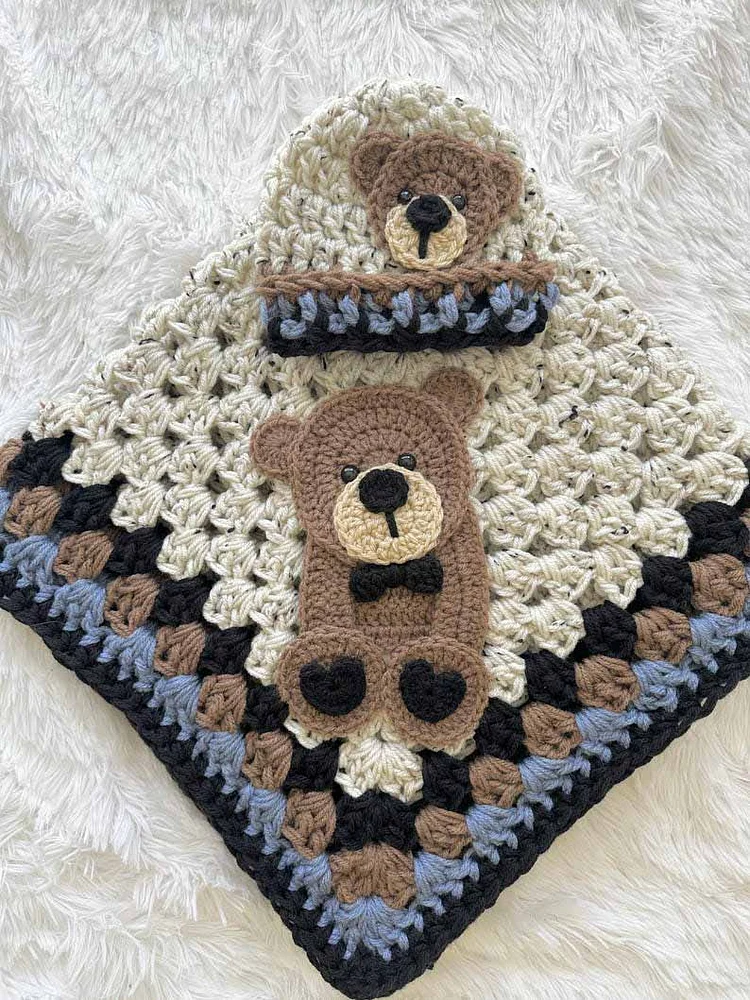 Lulusnow Handmade Blue Bear Bedding Crochet Animal Baby Blanket Gifts For Baby 