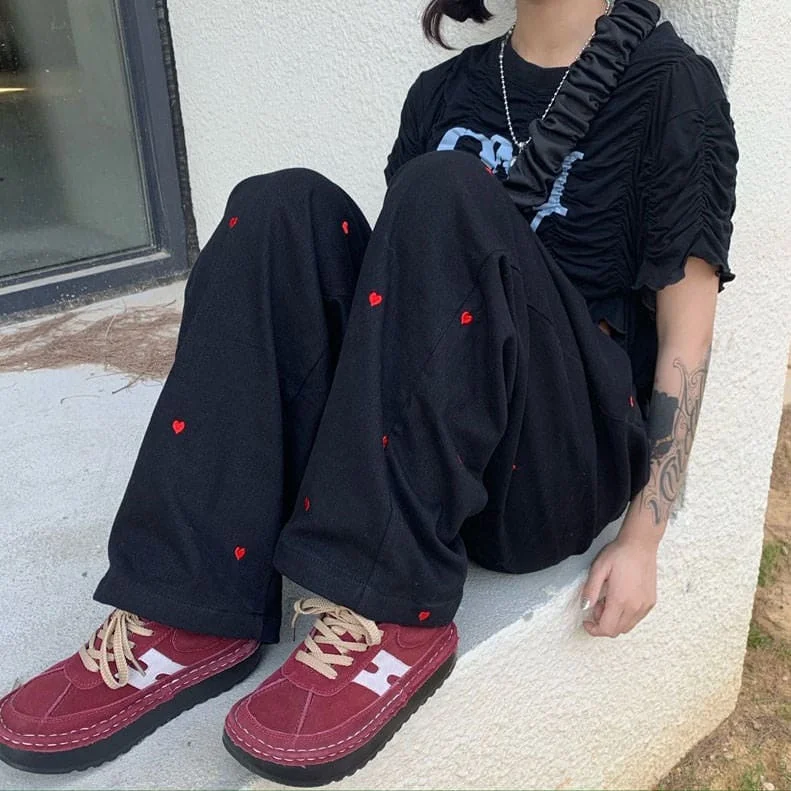 Casual Red Hearts Pants