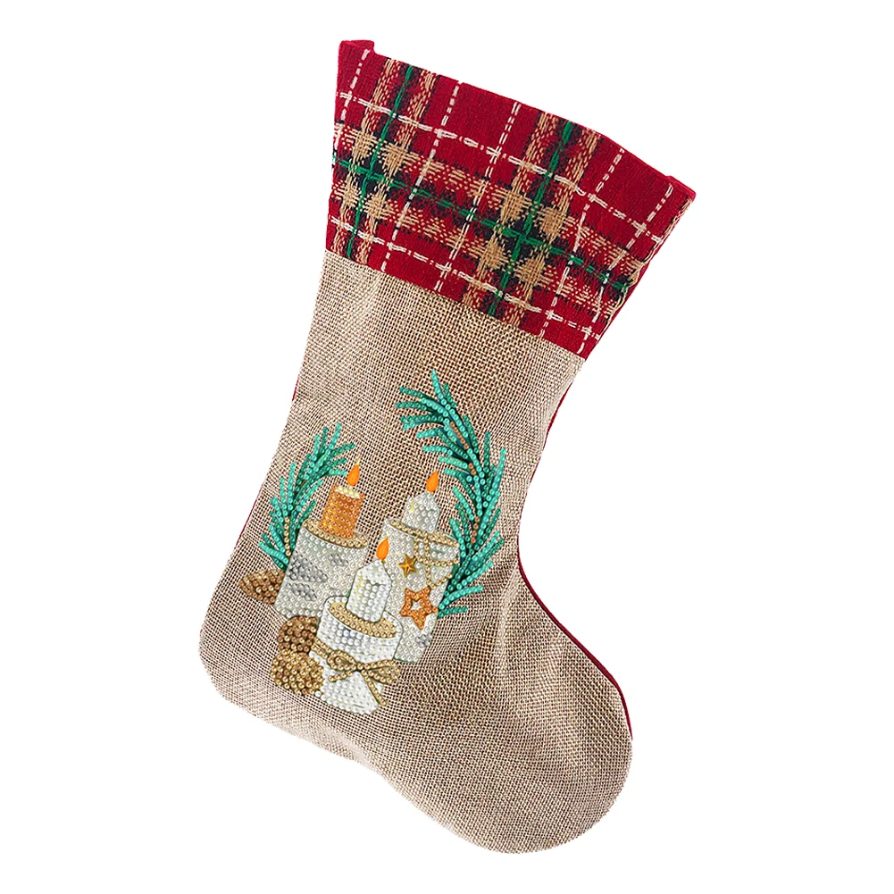 New DIY Linen Diamond Painting Christmas Socks 5D Rhinestone Xmas Socks for Kid Gift(20*35cm)