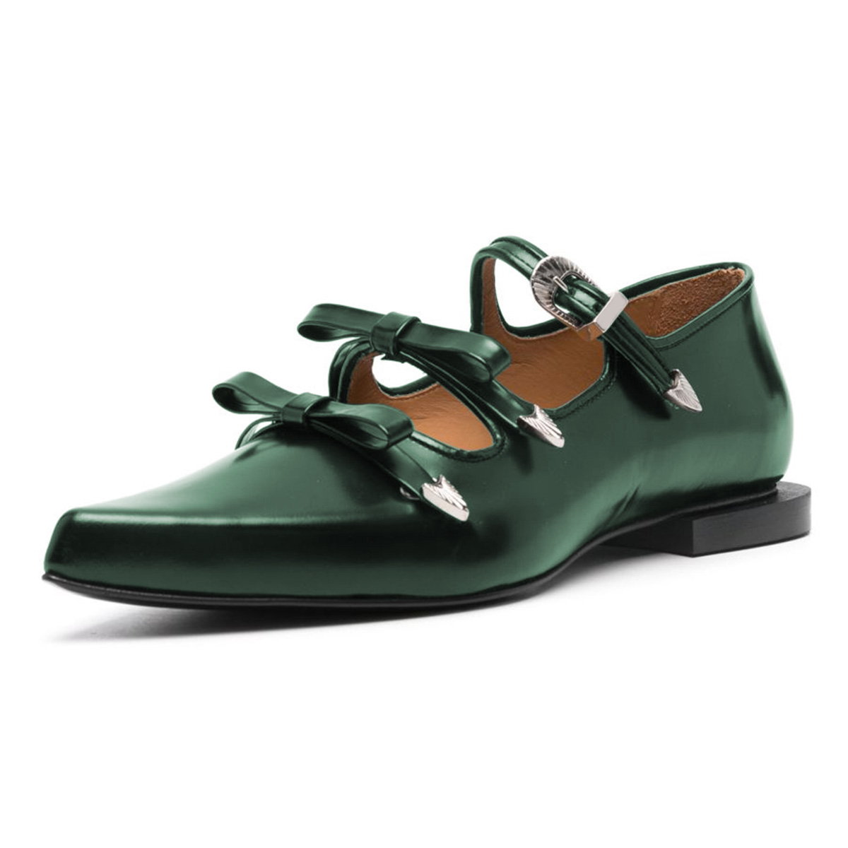 Dark Green Pointed Toe Strap Comfortable Flats for Women Nicepairs