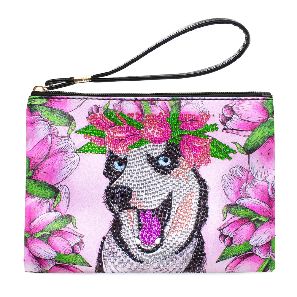 5D DIY Puppy Partial Shaped Drill DIY Diamond Painting Bag with Zipper