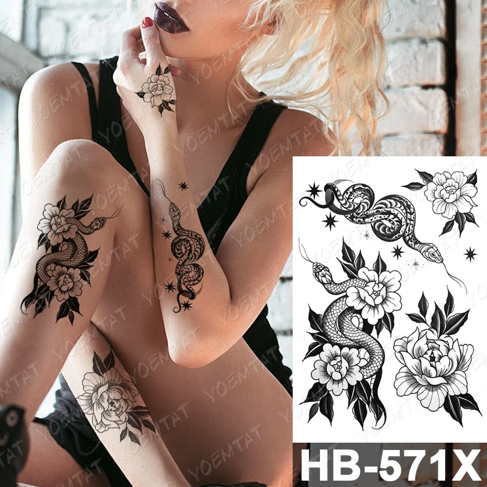 Waterproof Temporary Tattoo Sticker Moth Eagle Old School Flash Tattoos Black Snake Rose Stars Body Art Arm Fake Tatoo Women Men