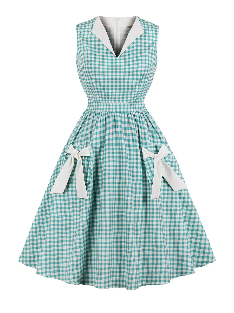 1940s Dress Retro Style Bow Decor Tea-lenghth Dress
