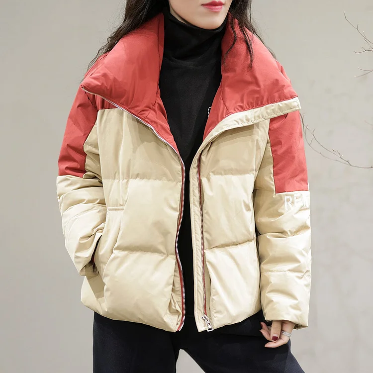 Winter Color Matching Casual Down Coat