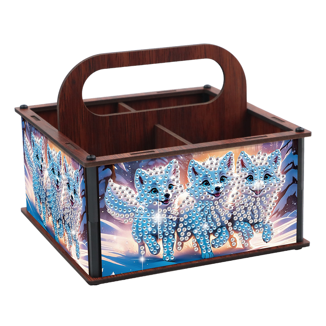 DIY Fox Wooden Diamond Painting Handheld Storage Box Kit Tabletop Art Decor