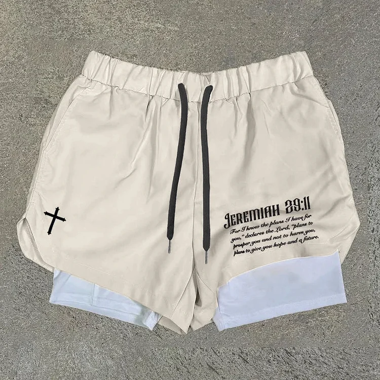 VChics Men's Jeremiah Print Double Layer Quick Dry Shorts Shorts