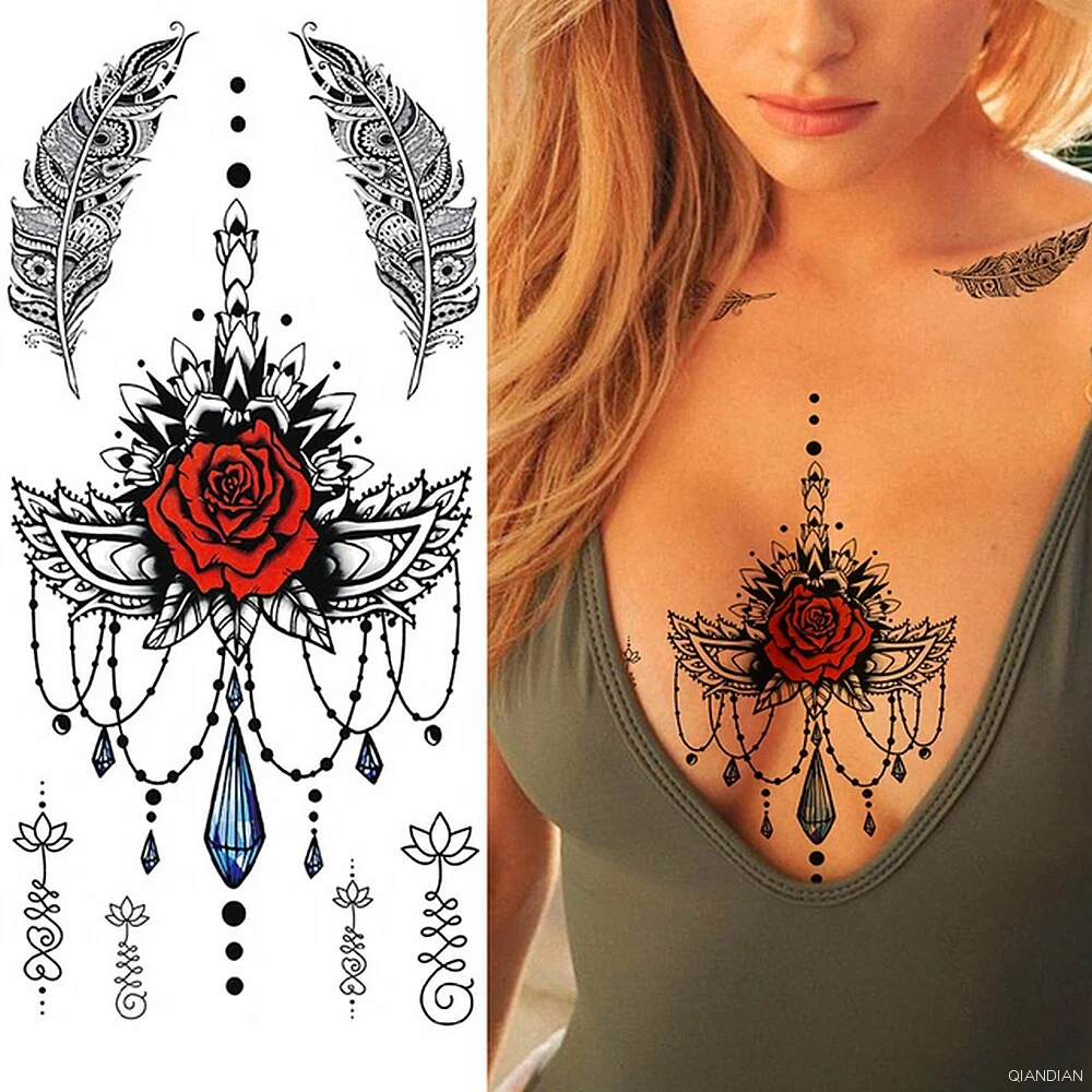 10Pcs/Set Sexy Lace Flower Temporary Tattoo Sticker Arm Sleeve Mermaid Butterfly Diamond Beauty Fake Body Chest Women Totem Girl
