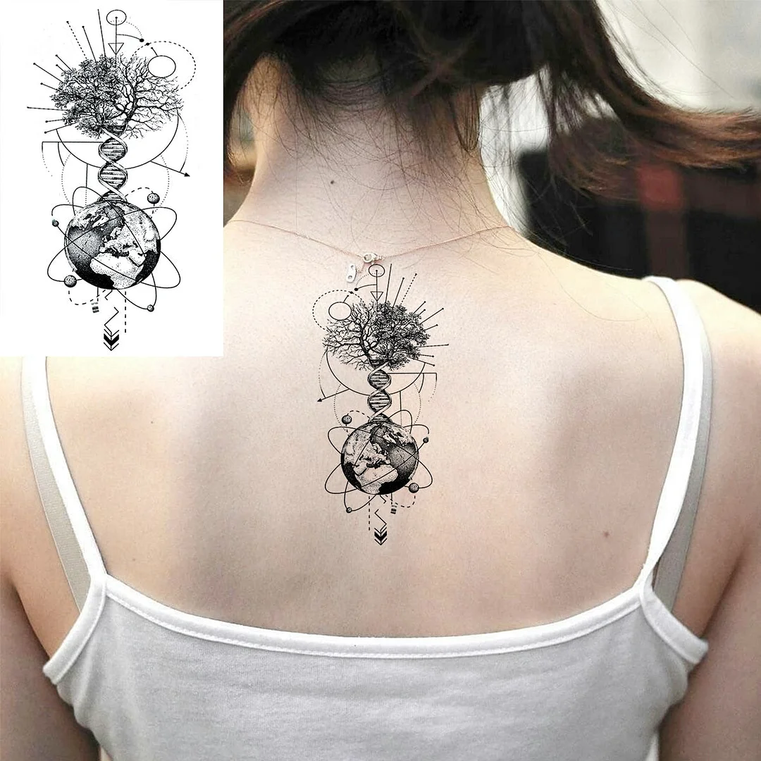 Black Universe Deer Sexy Back Temporary Tattoos For Women Planets Adult Planet Moon Realistic Fake Tattoo Transfer Tatoos