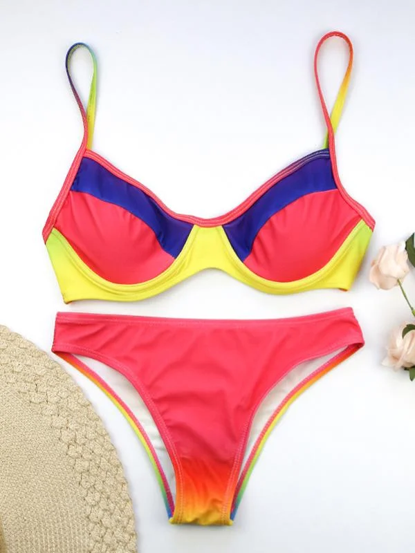 Ombre Contrast Floral Bikini Swimsuit