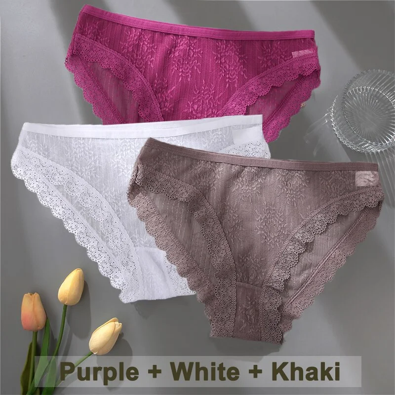 Billionm Women Sexy Lace Panties Solid Color Perspestive Underwear Briefs Low Waist Underpants Female Breathable Intimates Lingerie