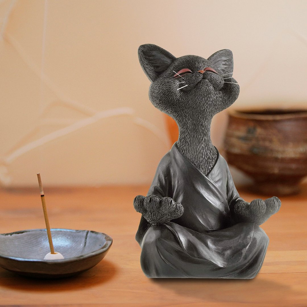 happy buddha cat statue