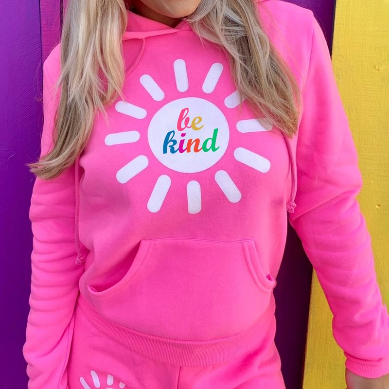 Simple sun be kind casual pink hoodie