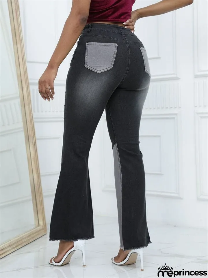 Trendy Sexy High-rise Contrast Color Women's Denim Flare Pants
