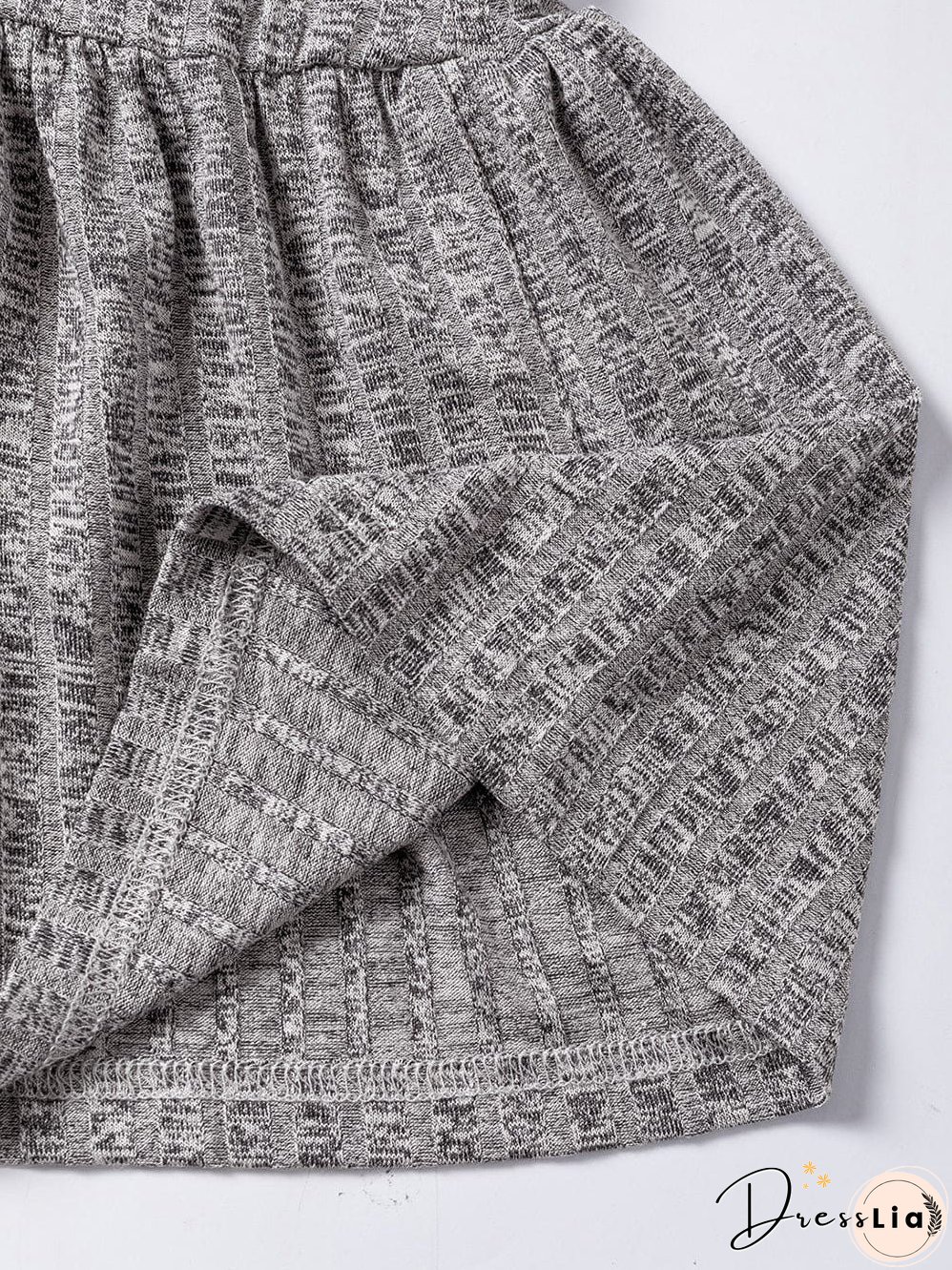 Textured Gray Ruffle Detail A-Line Midi Dress