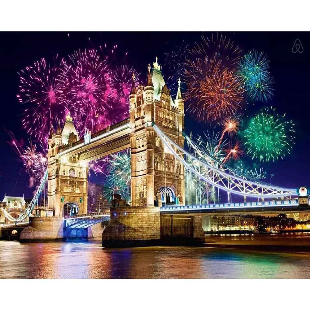 Full Round Diamond Painting Fireworks Tower Bridge (40*30cm)
