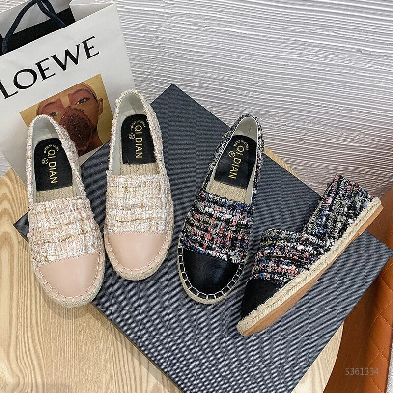 2020 Famous Brand European Patchwork Espadrilles Shoes Woman Genuine Leather Creepers Flats Ladies Loafers White Leather Loafers