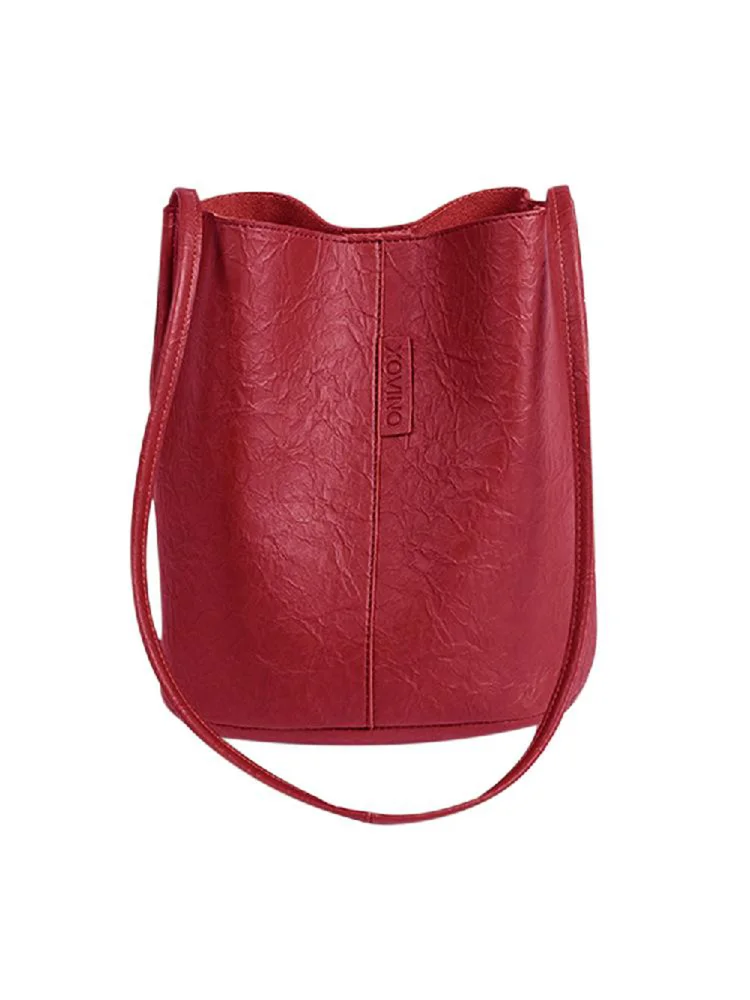 Vintage Women Shoulder Crossbody Bag Leather Totes Bucket Handbag (Red)