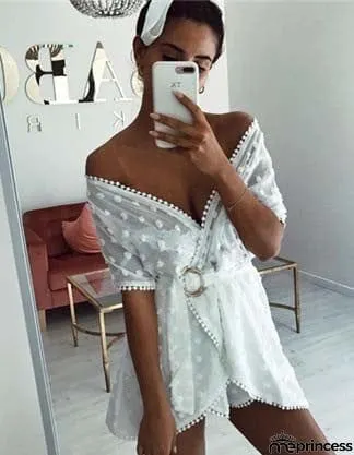 Deep V Neck Chiffon Romper with Belt