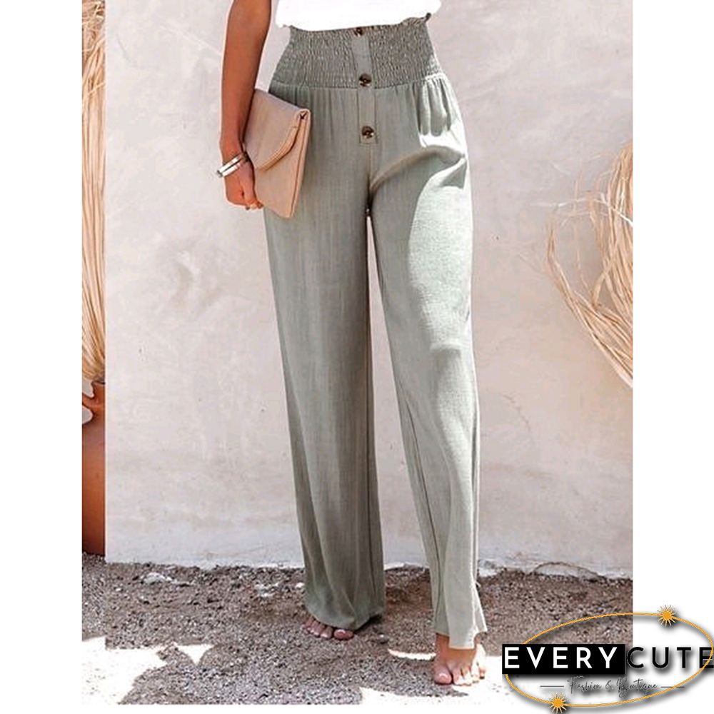 Greyish Green Elastic Waist Wide Leg Casual Pants