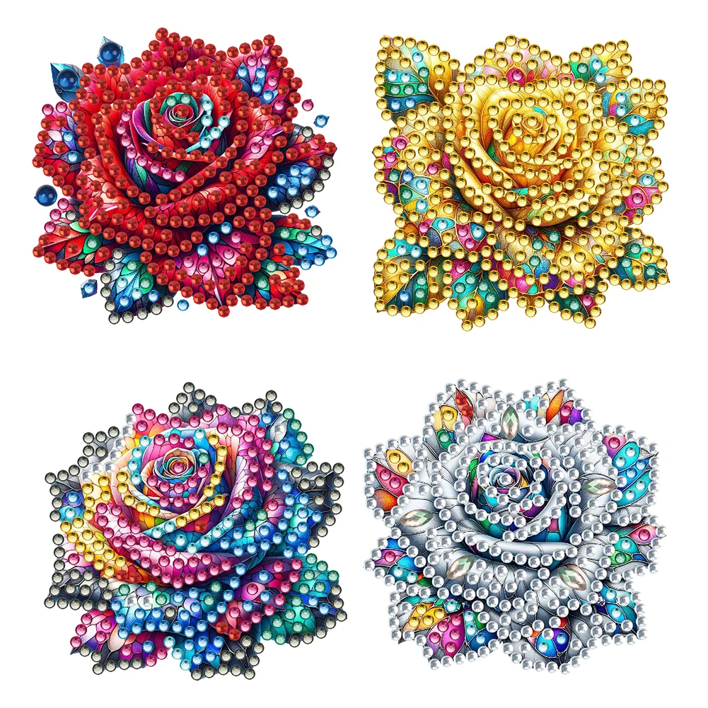 4Pcs Rose Flower Diamond Painting Brooch Jewelry Kit for Wedding Party Gift