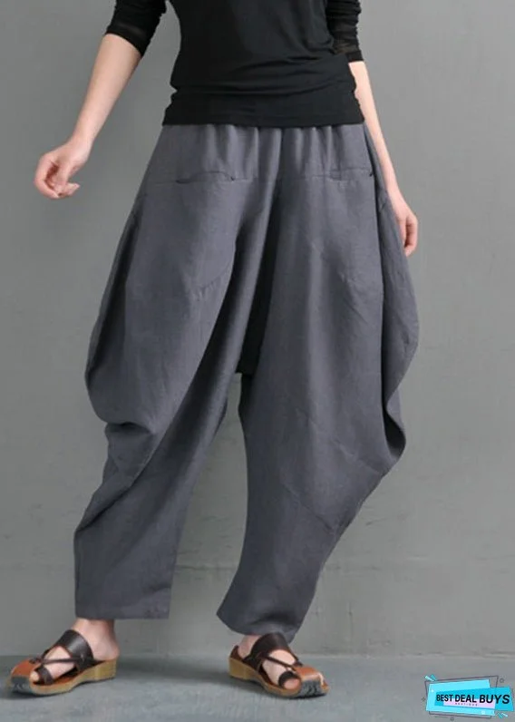 Vintage Grey Pockets Patchwork Lantern Pants Summer