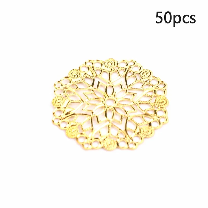 50 Pcs Hollow Out Filigree Flower Wraps Connectors Iron Alloy Bronze Charm Findings For DIY Jewelry Making Components 3.6CM