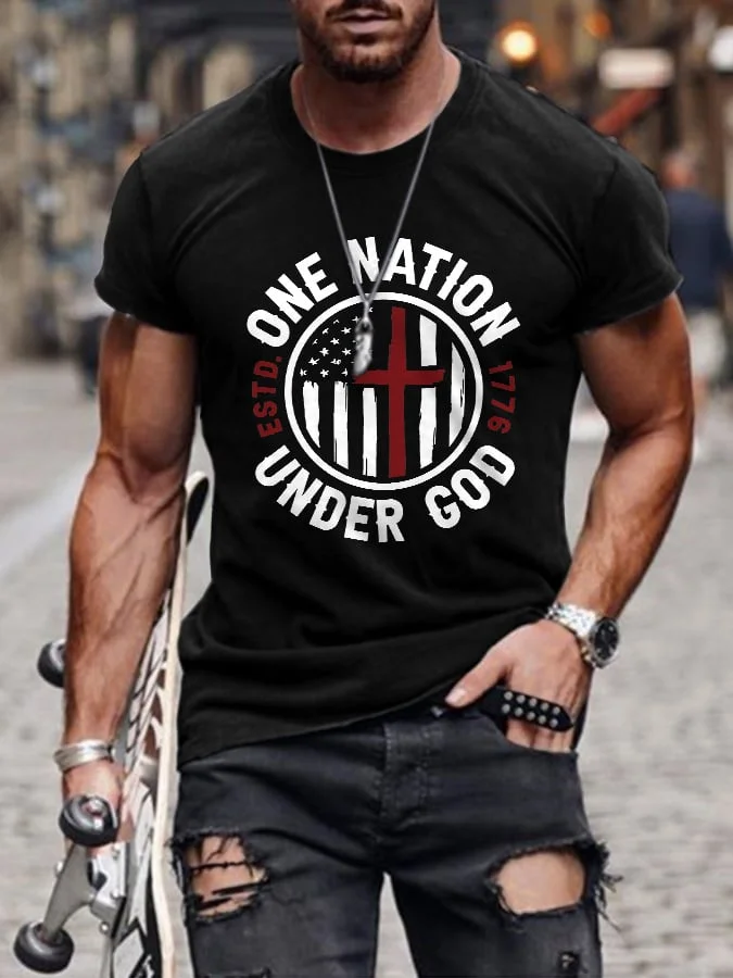 Retro One Nation Under God Flag Print T-Shirt