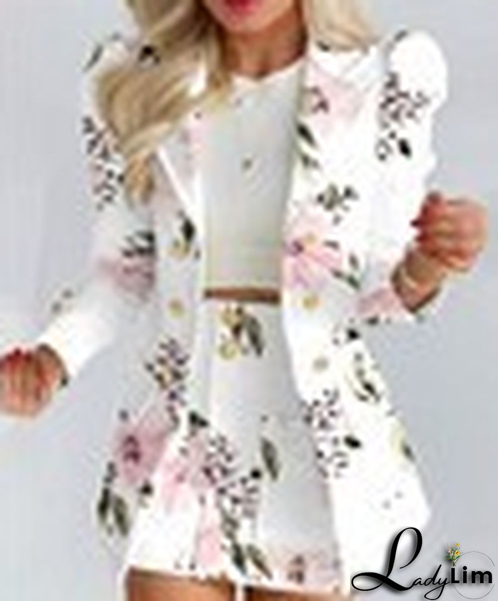 spring blazer long-sleeved solid color top with mini skirt two-piece suit