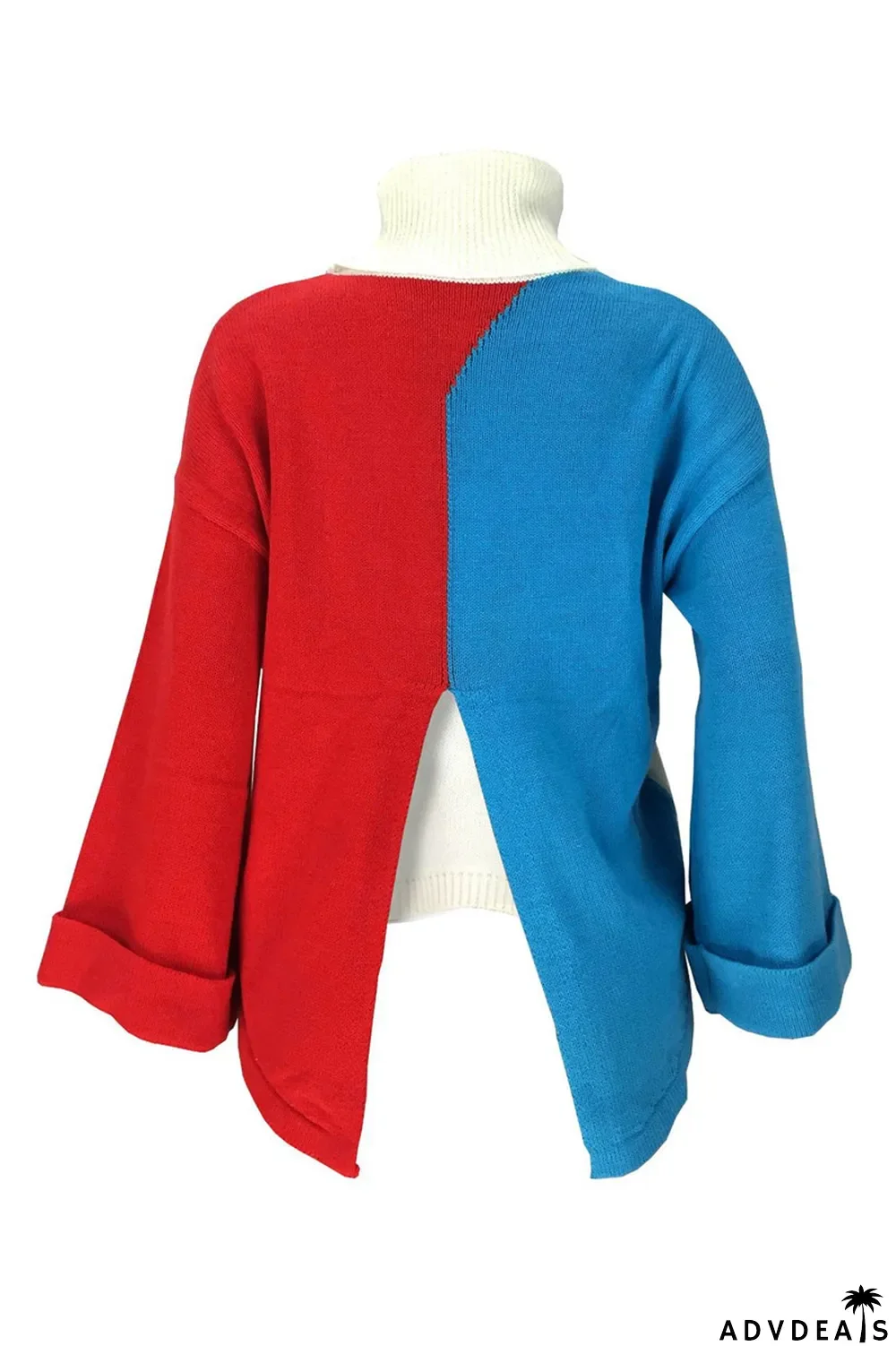 White Fashion Casual Patchwork Asymmetrical Turtleneck Tops