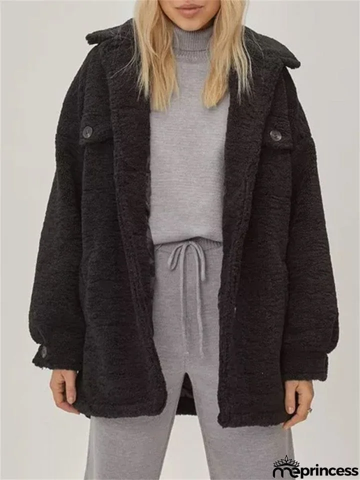 Thickening Fluffy Solid Loose All Match Youthful Ladies Coats