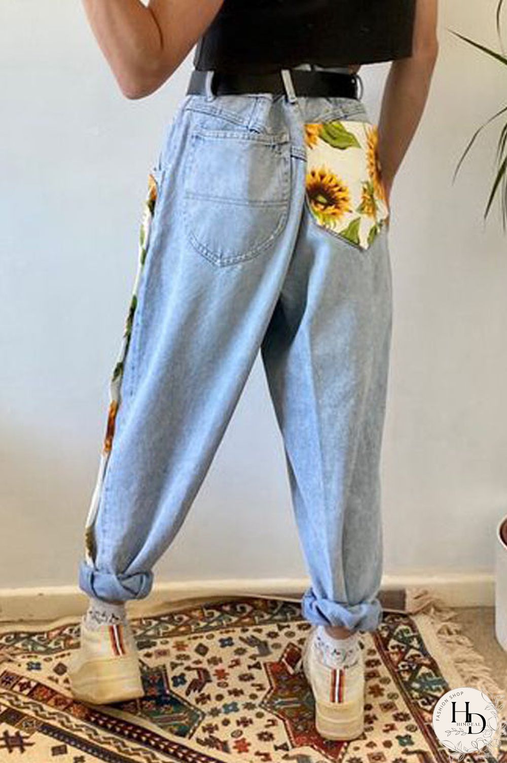 Sunflower Patchwork Mom Jeans