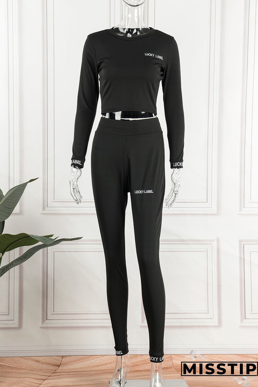 Black Casual Print Patchwork Letter O Neck Long Sleeve Two Pieces