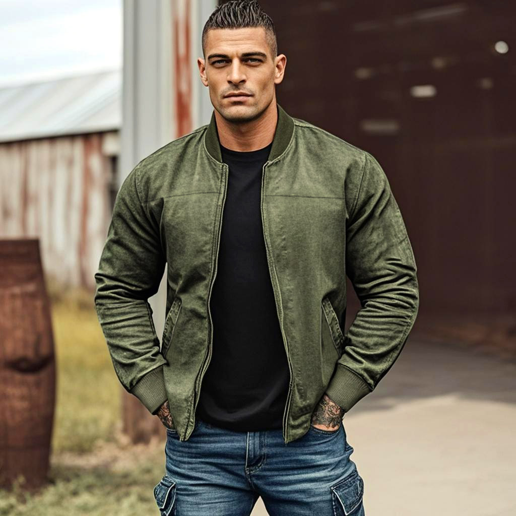 Men's Vintage Outdoor Suede Solid Color Zipper Long Sleeve Jacket