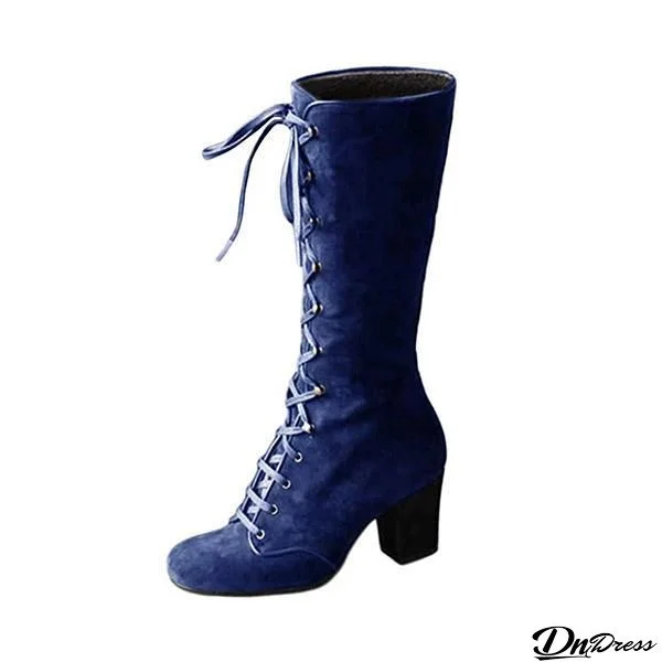 Lydiashoes Elegant Lace-Up Chunky Heel Boots