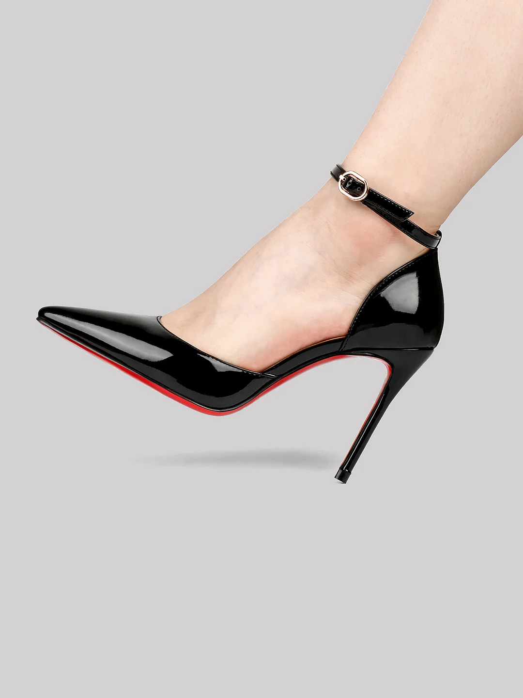 100mm Women's Ankle Strap Pointed Toe Pumps Wedding Party Red Bottoms High Heels Stiletto Shoes