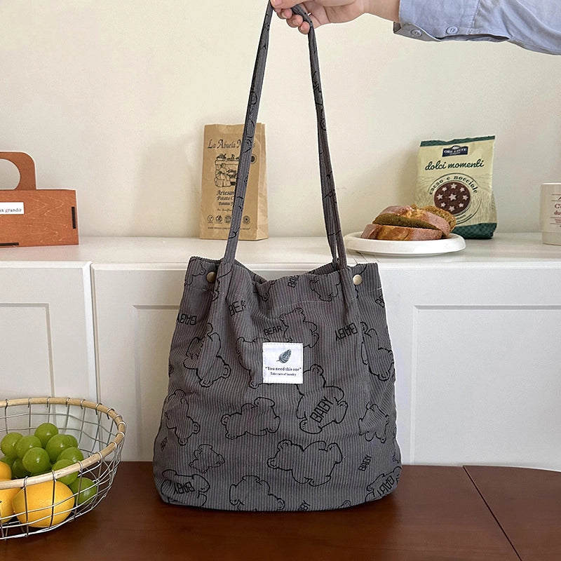 Women’s Corduroy Printing Classic Style Square Magnetic Buckle Shoulder Bag