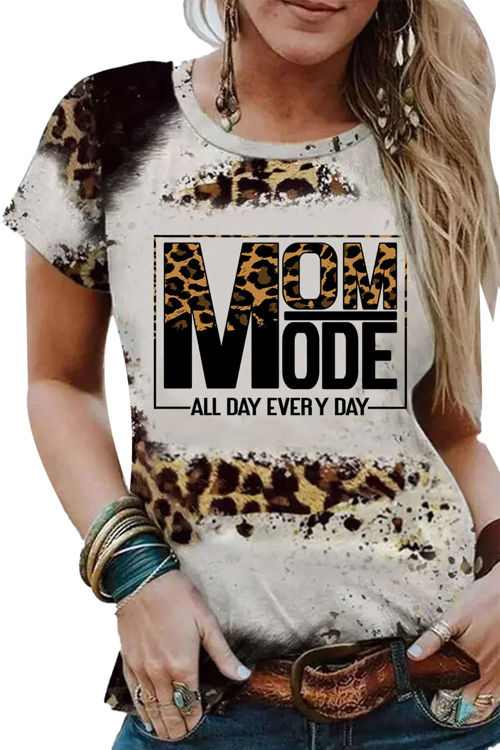 Leopard MOM MODE ALL DAY EVERY DAY Bleached T-shirt