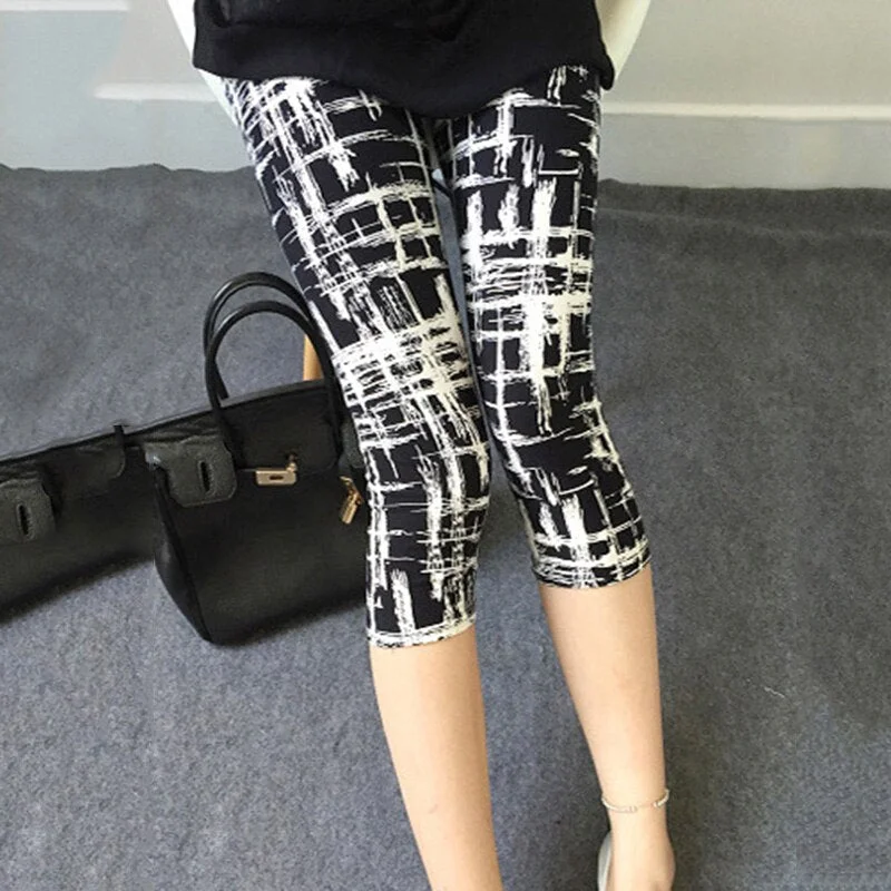 Grid Printing Legging Women Striped Capris High Waisted Fitness Elastic Gym Sporting Plaid Square Short Leggins