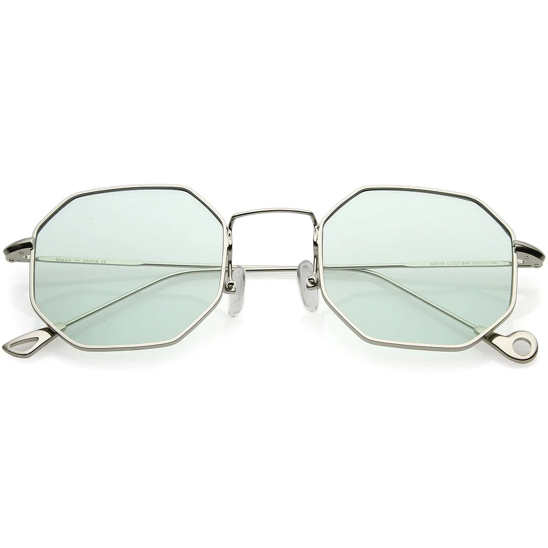 Premium Geometric Octagon glasses Ultra Slim Metal Color Tinted Flat Lens 49mm